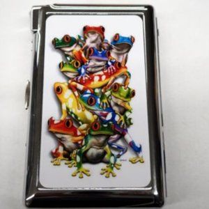 Colorful Frogs Cigarette Case With Built In Butane Lighter